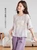 [Personalizado] Camisa de Ramio Bordada Pesada para Mujer, Nuevo Estilo de Verano, Elegante Estilo Nacional, Camisa Fina de Manga Tres Cuartos