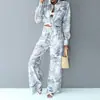 Verão 2026 Novo Estilo Transfronteiriço Europeu e Americano Comércio Exterior Roupas Femininas Moda Casual Estampado Color-Blocking Calça de Perna Larga Conjunto