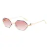 Gafas de sol poligonales sin montura con degradado marrón para hombre, patillas de metal de lujo ligero, estilo europeo y americano, gafas de sol personalizadas con protección UV para mujer