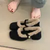 Zapatos Mary Jane de punta cuadrada y tacón grueso, forrados de felpa para usar al aire libre, zapatos de mujer con diseño de una sola tira, elegantes y versátiles, zapatos mullidos