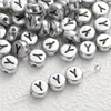 4*7mm Base de Plata Antigua Letra Negra Cuentas de Letra Acrílicas Cuentas Sueltas Accesorios para Joyería DIY Accesorios para Collares Pulseras