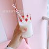 Taza Ins de Vidrio Borosilicato Resistente al Calor para Leche, Jugo, Agua con Popote, Taza Ins de Fruta Fresa