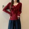 Suéter de punto con cuello en V y flores Autumn Spice Girl, camiseta básica ajustada a la cintura, top elegante y único para mujer