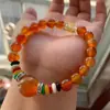 Pulseira de Contas Redondas com Mantra de Seis Palavras de Ágata Calcedônia para Mulheres, Círculo Único de Contas de 8mm, Pulseira de Seis Palavras dos Cinco Elementos, Suprimento para Transmissão ao Vivo