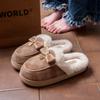 Chinelos de Algodão com Solado Grosso para Mulheres Inverno 2025 Novo para Casa Interno Antiderrapante Quente Chinelos de Pelúcia com Laço para Mulheres Inverno