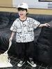 0455 Conjunto Curto Infantil 2026 Novo Estilo Elegante para Meninos Verão Camisa Manga Curta Fina Conjunto de Duas Peças de Verão