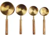Juego de ocho cucharas medidoras y tazas medidoras de acero inoxidable con mango de madera de acacia, utensilios de cocina para hornear, juego de cucharas medidoras y básculas de bar.