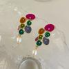 Aretes de Moda Retro de Perla Natural de Agua Dulce Esmalte Colorido Gota de Aceite de Alta Gama Combinación Colorida Largos de Lujo Accesible para Mujer