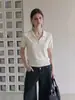 Camisa Polo Blanca Clásica Retro Llegada Nueva de Verano Petite Hombro Normal Temperamento Versátil Tejido de Punto Manga Corta Superior 362