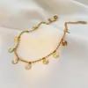 Tornozeleira Lele Jewelry de Aço Inoxidável Dourado com Pingente Redondo Pequeno, Estilo Fashion de Férias na Praia, Estilo Boho para Mulheres