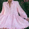 Transfronterizo Mujer 2025 Nuevo Elegante Elegante Vestido Estampado Diseño Solapa Fruncida Manga Larga Vestido Camisa
