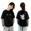 Camiseta de Manga Longa para Meninas, Novo Estilo Outono 2026, Camiseta Básica Casual Duas em Uma Infantil, Top 100% Algodão para Bebês Meninas