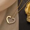 Aogu Colar Pingente Coração Aberto Zircônia Banhado a Ouro Real Cobre Simples Europeu e Americano Nicho Feminino High-End Personalizado