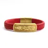 Pulsera de Acero de Titanio Estilo Xizang de Cinco Sutras para Hombres y Mujeres, Pulsera Versátil Color Oro Arena, Pulsera de Cordón de Cuero, Venta al por Mayor