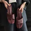 Sandalias Planas de Piel de Vaca de Primera Capa para Mujer Verano Nuevas de Piel de Vaca Genuina Punta Redonda Punta Abierta Cómodas Casuales Sandalias de Vacaciones