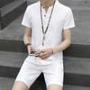Verano 2018 Nuevo Estilo Chino Conjunto de Camiseta Casual de Manga Corta de Algodón y Lino para Hombre Moda Retro Conjunto de 2 Hebillas Moderno para Hombre