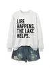 A vida acontece o lago Amazônia eBay site independente moletom casual simples feminino outono e inverno