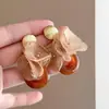 Pendientes Colgantes Florales Color Café Serie de Colores Maillard de Principios de Otoño Vintage, Pendientes Únicos Estilo de Lujo Ligero Floral de Malla Elegante