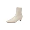 Belleza estilo coreano~Botines ajustados de tacón de gatito 2026 otoño e invierno de tacón medio grueso elegante puntera cuadrada elásticos versátiles para mujer