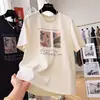Camiseta de Algodão Puro Pesado de Manga Curta para Mulheres 2026 Novo Design de Nicho Estilo Coreano Solta Casual Versátil Top para o Verão