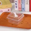 Envase Transparente de Leche de Soya Pastel Mousse Mille-Feuille Postre Tiramisú Horneado Caja Rectangular Transparente con Cuchara para Llevar