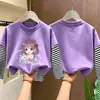 Camiseta Base de Primavera y Otoño para Niñas 2026 Nuevo Estilo Moda de Dos Piezas Falsas Rayada Camiseta de Manga Larga de Otoño para Niños Mayores