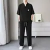 Conjunto de Dos Piezas de Verano Cómodo Transpirable Casual Pantalón Elástico de Manga Corta para Hombre Estilo Chino Versátil Cuello Suelto para Hombre