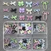 Caja Transfronteriza de 6 Compartimentos con Accesorios para Uñas tipo Lazo, Tamaños Mixtos, Cinta, Resina, Decoración de Uñas Portátil, Pedrería para Uñas, Lote