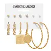 XP17 Pendientes geométricos dorados vintage para mujer, conjunto de pendientes redondos de perlas de moda