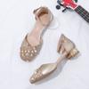 Sandalias de Verano Zapatos de Princesa para Niñas Zapatos de Cuero para Niños Zapatos de Cristal de Tacón Alto para Estudiante Zapatos de Vestir para Niñita