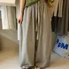 Pantalones de Globo Rayados de Lino de Alta Calidad para Mujer Dongdaemun Coreano con Cintura Elástica, Corte Relajado, Pantalones Casuales de Moda