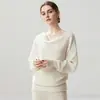 Suéter Feminino de Malha Elegante Soltinho Emagrecedor, Manga Morcego de Um Ombro, Caxemira, Novo Estilo Outono/Inverno, Manga Longa