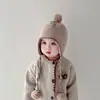 Estilo Coreano Estilo Extranjero Bola de Pelo Sombrero para Niños Otoño e Invierno Cálido Engrosado Tejido Protección para Orejas Hombres y Mujeres Sombrero de Lana para Bebé Moderno