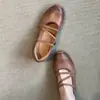 Estilo Coreano 2026 Elegante Estilo Ballet Tira Cruzada Mary Janes Femininas Vazadas Respiráveis Bico Redondo Salto Grosso Baixo Sapatos Únicos