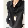 Camisa polo preta estilo americano, camiseta masculina de outono de peso pesado com manga longa e gola estilosa, perfeita como camada base