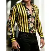 Camisa de Manga Larga Vintage con Patrón de Mármol para Hombre, Casual Transpirable con Impresión Digital 3D, para Primavera y Otoño