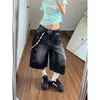 Jeans Cropped Preto com Estampa de Estrela Retro Americano Masculino Feminino Verão 2026 Novo Shorts Solto Tendência