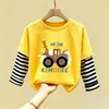 Outono e Primavera Crianças Grandes Algodão Puro Meninos Falso Duas Peças Roupa de Outono Camiseta de Manga Longa Infantil Tops para Meninos Camisa Camada de Base Fina de Outono