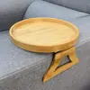 Bandeja de Madera de Bambú Nórdico para Sala de Estar Plegable Portátil para Reposabrazos de Sofá Bandeja de Desayuno Bandeja de Madera para Snacks y Té Redonda
