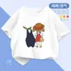 Camiseta de Algodão Puro de Manga Curta para Meninas Verão 2025 Novo Estilo Moda Infantil Roupas Infantis para Crianças Maiores Tops Cartoon Soltos Tendência