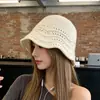 Nuevo sombrero de pescador de punto con mezcla de lana calado de encaje para mujer, sombrero de cubo versátil adelgazante para el rostro en invierno, sombrero para clima frío, sombrero de lana estilo coreano