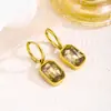 Joyería Minimalista Transfronteriza Europea y Americana Acero Inoxidable Chapado en Oro Más Vendido Esmeralda Pendientes de Aro de Lujo Ligero Zircón Rectangular
