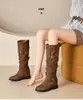 Botas de Plataforma Apilada Altas hasta la Rodilla Retro para Mujer Otoño 2026 Nuevas Botas de Caballero Largas de Caña Alta Estilo Vaquero Occidental