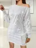 Nova coleção primavera e verão 2024 comércio exterior transfronteiriço moda feminina Amazon wish saia ombro oblíquo lantejoulas vestido de manga longa