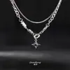 Colar Cruzado de Aço Titânio Cubano de Camada Dupla para Homens, Design de Nicho, Luxo Leve, Joia Cool Hip-Hop Ins