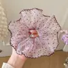 Scrunchie de malla morada con lunares dulces para mujer, liga para el cabello extragrande, accesorio suave para moños y colas de caballo