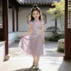 Vestido Qipao Morado Estilo Chino para Niñas, Vestido de Verano 2026 Modelo Nuevo, Vestido Nuevo Estilo Chino para Niños, Vestido Hanfu de Verano