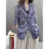 Ropa de Verano para Mujer de Algodón y Lino Estilo Nuevo Estampada Holgada Personalidad Elegante Casual Versátil Cardigan de Manga Media