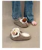 Zapatillas Cerradas de Encaje Estilo Bosque de Dibujos Animados de Hadas Gato Kt Lazo para Mujer 2026 Invierno Nuevas Zapatillas Peludas Zapatillas de Algodón