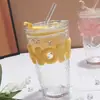 Vaso con Pajita para Hielo Picado de Vidrio, Gran Capacidad, Vaso de Agua de Alta Estética, Vaso Doméstico de Colores con Letras y Tapa, Vaso para Beber, Dropshipping